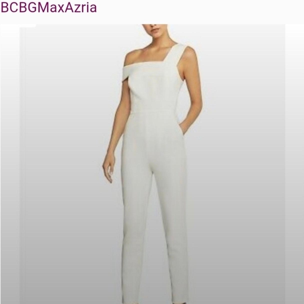 BCBGMaxAzria White Asymmetric One-Shoulder Jumpsuit